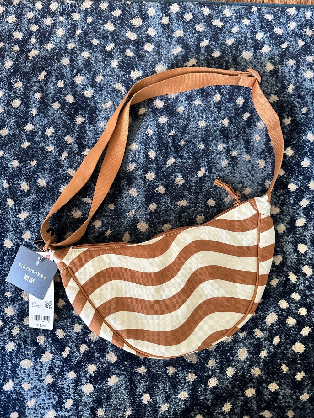 Marimekko Brown and Cream Wave-Print Crossbody Bag
